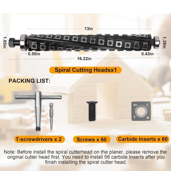 12-1/2 Inch Spiral Helical Cutterhead For DeWalt DW733 DW734 Planer Modern Design Professional Woodworking Tools Alloy Tipped Knifes Helical Spiral Cutter Head