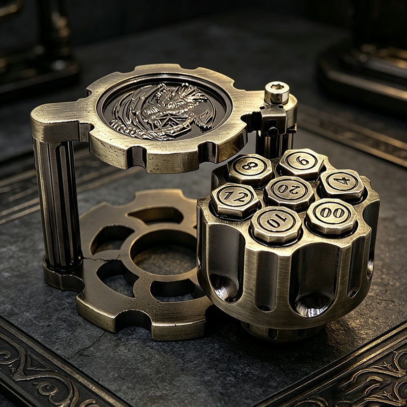 3D Dragon Relief Metal Dice Spinner with 374g Heavyweight Zinc Alloy and Sliding Hidden Compartment for RPG Games
