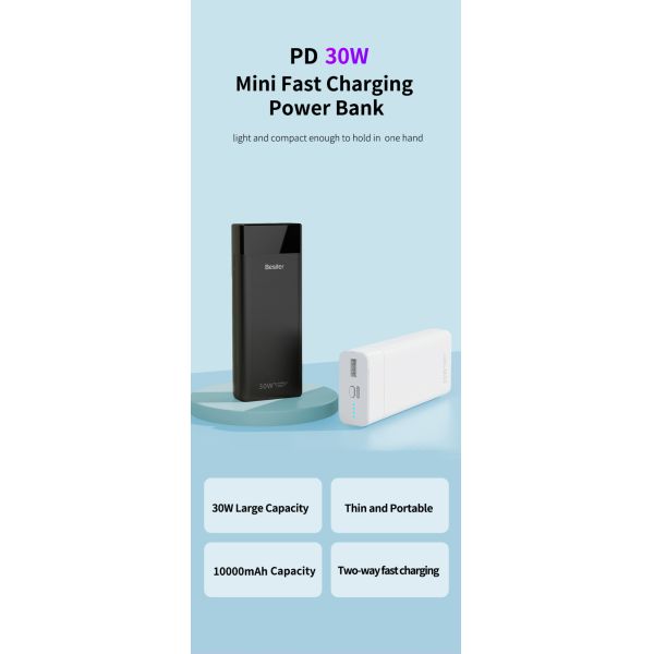Type C Interface Mini Power Bank LI Polymer Battery 10000mAh 30W
