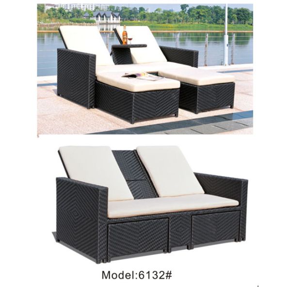 2 person double outdoor daybed with drink table indoor pool furniture ---6132