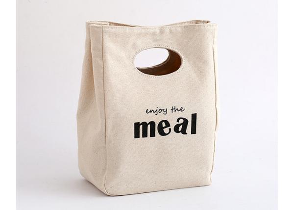 Cute Cotton Canvas Lunch Cooler Bags Reusable With Digging Hole Design Handle