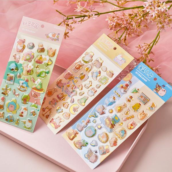 Etiqueta bonito do PVC de Crystal Sticker Stationery Decorative das etiquetas da cola Epoxy do projeto 3D do OEM para desenhos animados das crianças