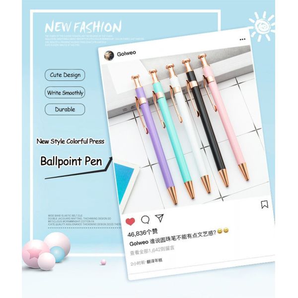 Macaron Color Press Metal Ball Pen With Golden Clip Fancy Portable Gift Pens
