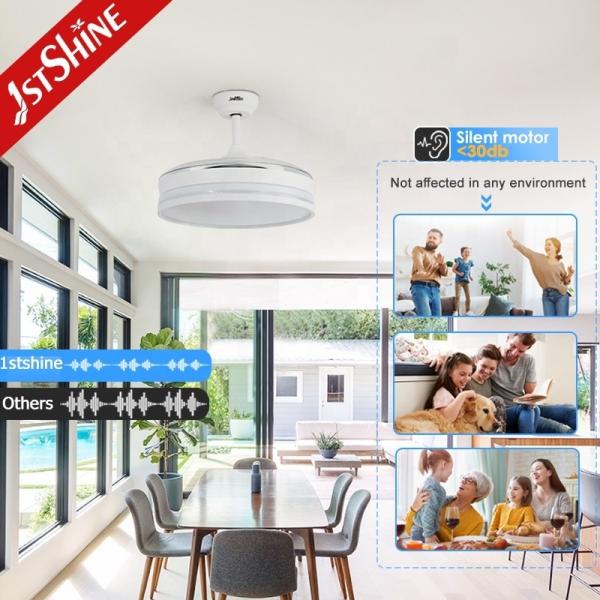 Ventilador de teto LED de vento padrão com lâminas PC retráteis e função de ar condicionado