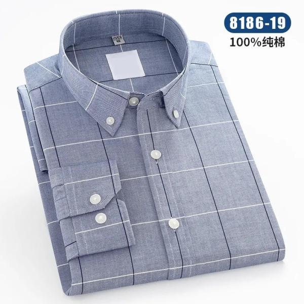                  2023 New Men′s Oxford Textile Shirt Pure Cotton Spring and Autumn Long Sleeve Youth Shirt Cotton Pocket Stripe Wholesale             