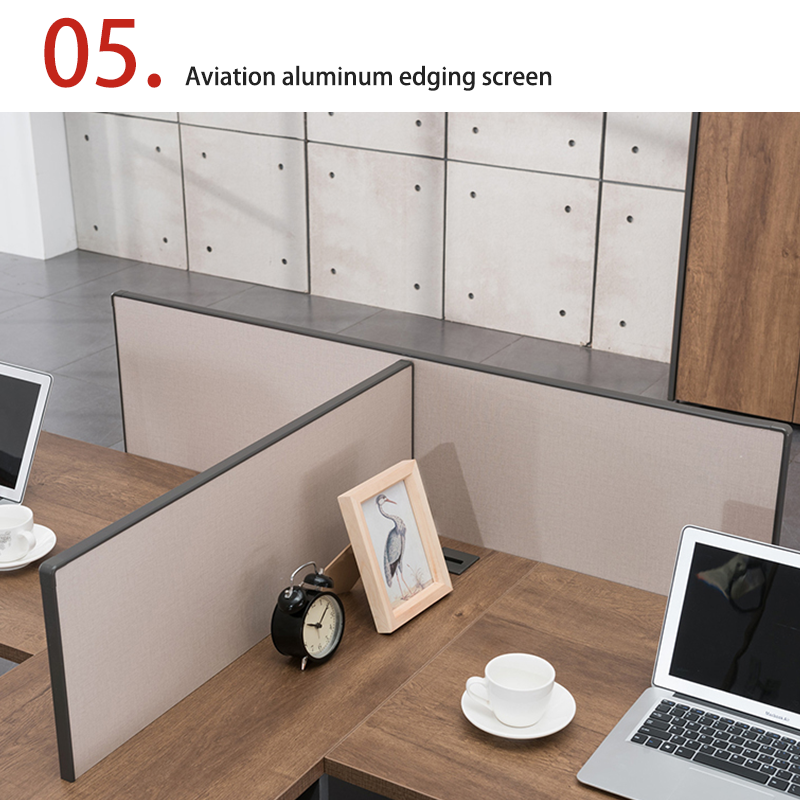 Two person office desk with steel leg storage side cabinet, staff desk made of melamine board material