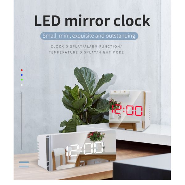Household Thermometers Creative LED Mirror Digital Electronic Clock For Bedside Gift