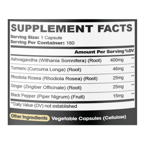 Turmeric Rhodiola Rosea Ashwagandha Capsules Supplements 400mg for Immune System Customized