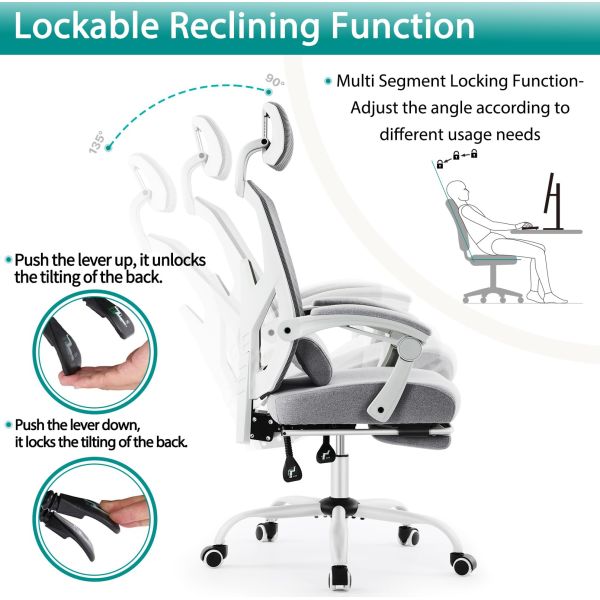 ALINUNU Back Mesh Office Chair with Footrest 34.39 Pounds and Reclining Function