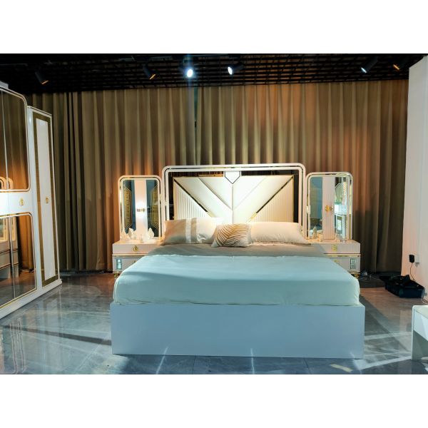 Wood MDF Home Bedroom Furniture Dresser King Bed Oak Grey White Sets Full Size