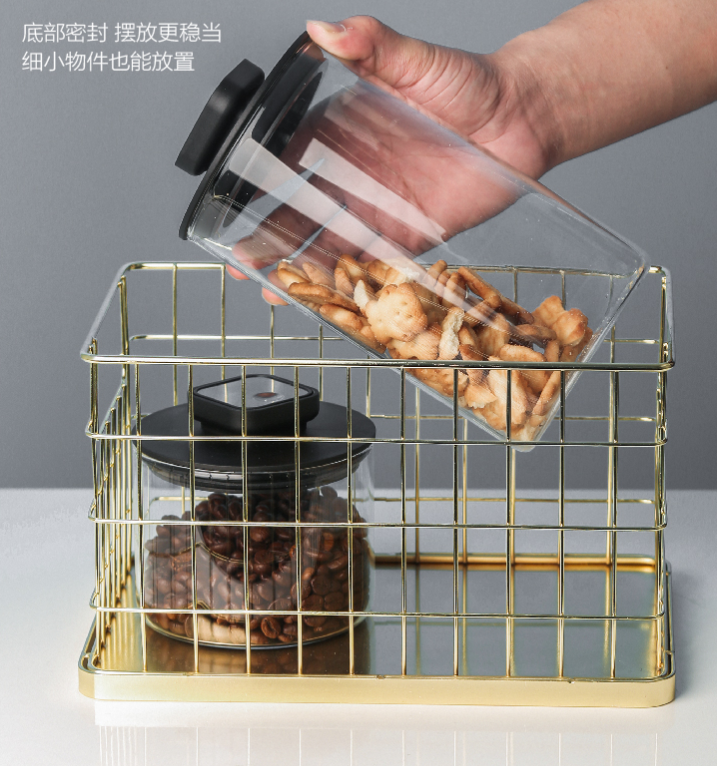 Dresser And Cosmetics Metal Mesh Basket Golden Base