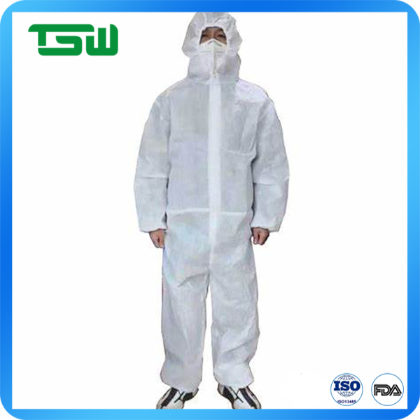 Breathable 50gsm Nonwoven Hooded Disposable Coveralls