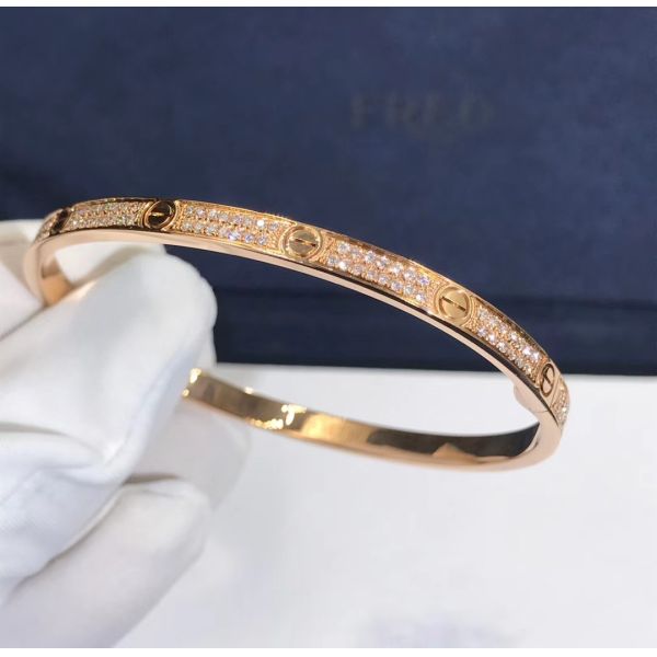 High Quality Fashion Fine Jewelry Pure 18k Real Gold And Natural Vs Diamonds LOVE Bracelet, Small Model Paved