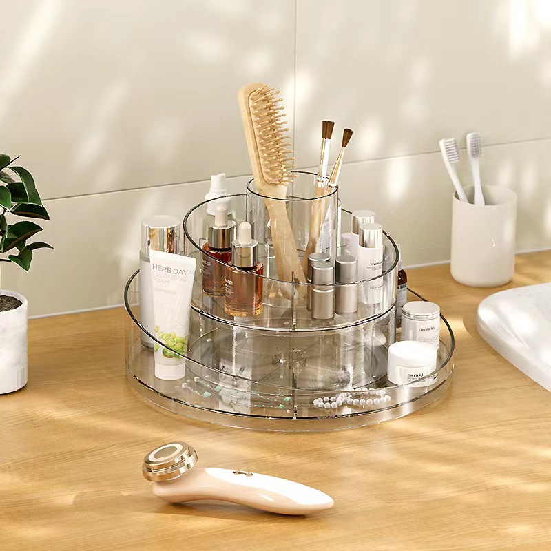 Cosmetic Storage Box Transparent Desktop Rotatable Makeup Brush Storage Tube Home Dressing Table Skin Care Products Storage Rack