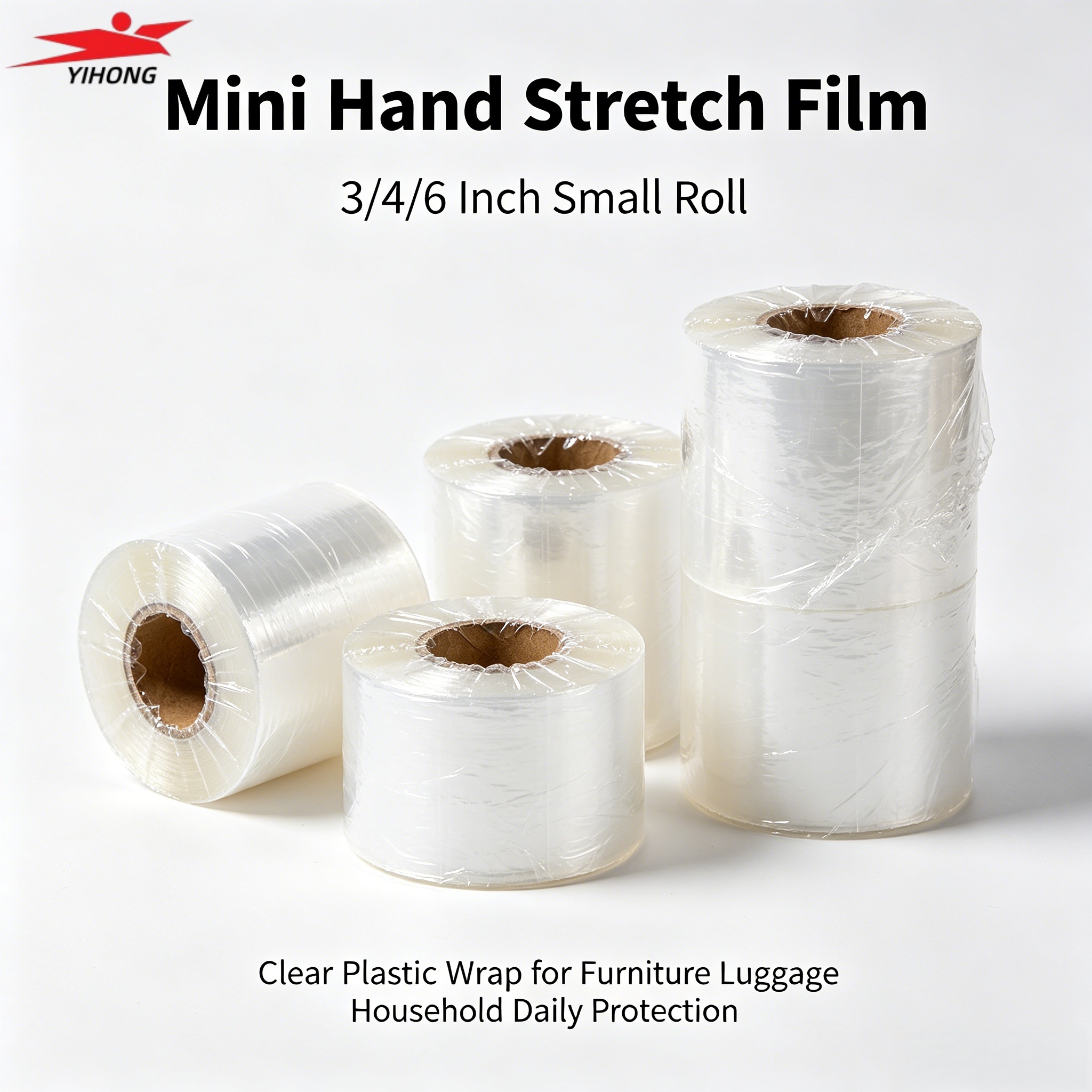 YIHONG Mini Hand Stretch Film 3 4 6 Inch Small Roll Clear Plastic Wrap for