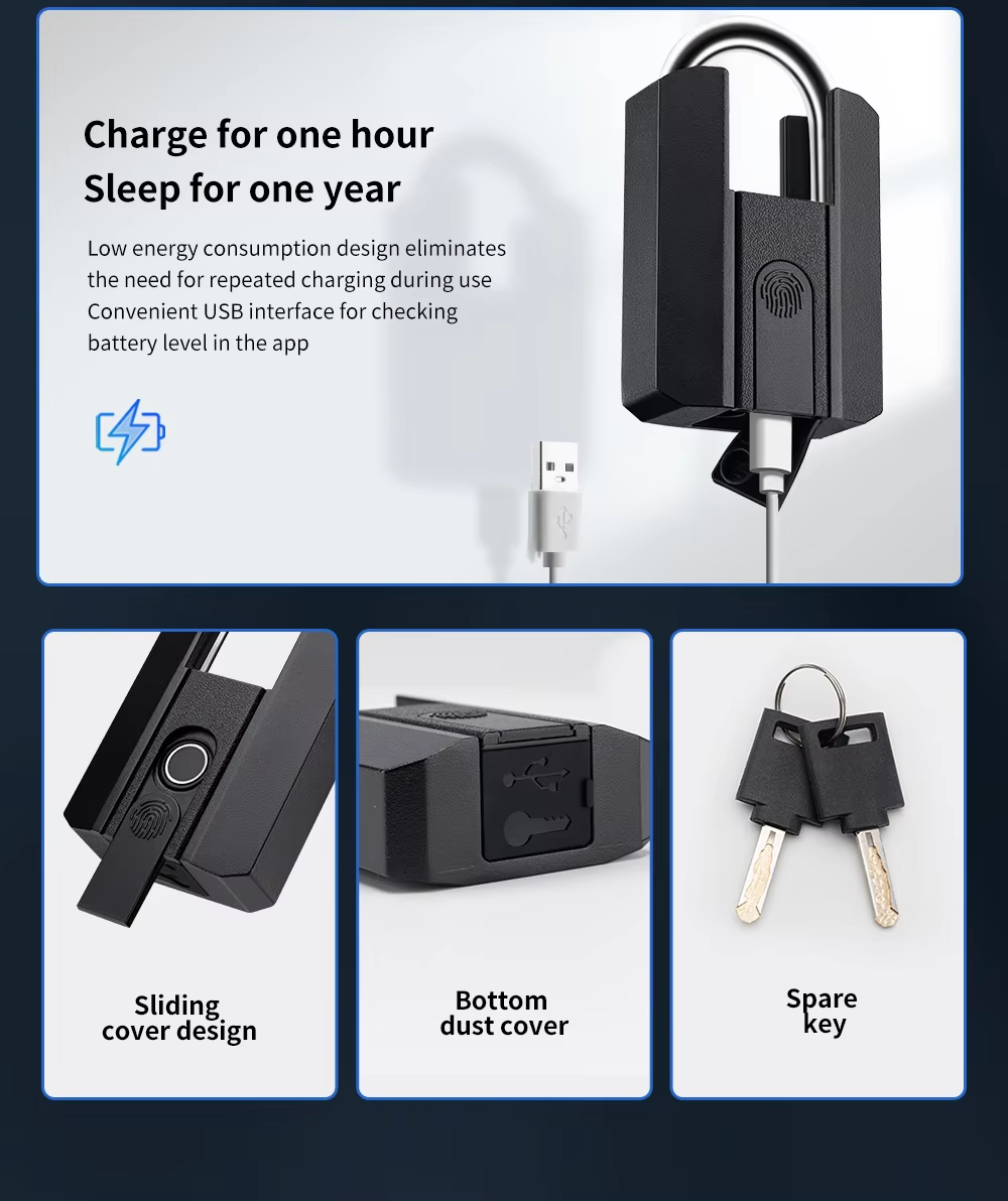 New Model Big Size Durable Biometric Outdoor IP67 Waterproof USB Rechargeable Eco-Friendly Smart Lock Fingerprint TT Lock for