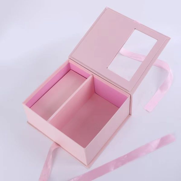 Pink Magnetic Wedding Favor Paper Packaging Gift Flower Box With PVC Window