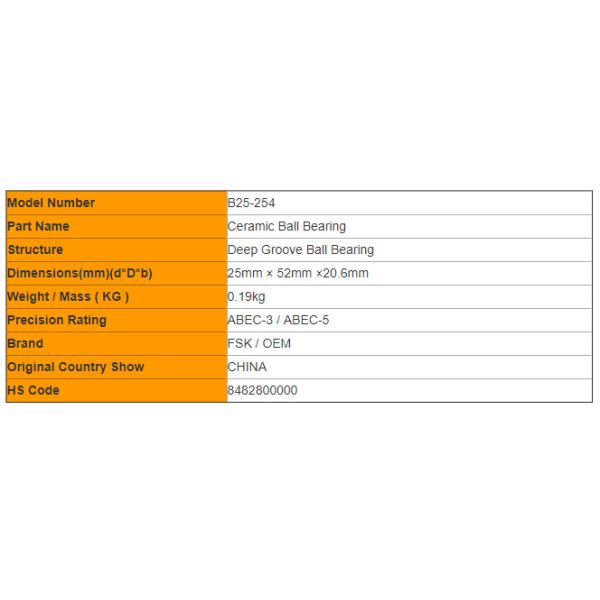 High Speed B25-254 Hybrid Ceramic Ball Bearings for SIEMENS Motor