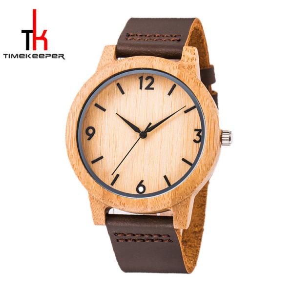 2018 Hot Selling High Quality Brown Leather Strap Automatic Movement Wood Army Watch