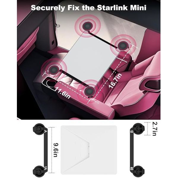 Heavy-Duty Suction Cup Car Mount for Starlink Mini, Secure Vehicle Roof Adapter Kit for Driving