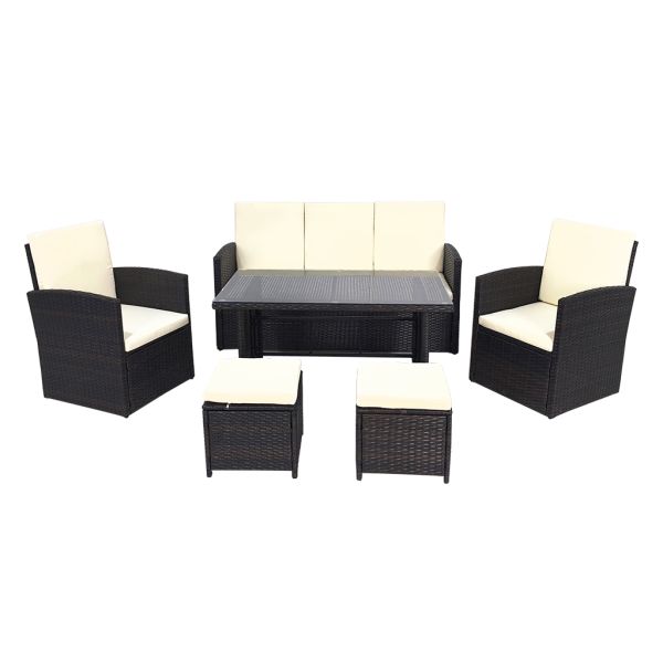 Outdoor Garden and Patio Furniture Set Dining Table and Chairs Rattan  2 Seat and Single Armchair 2 Pieces Stool 1 Piece Table