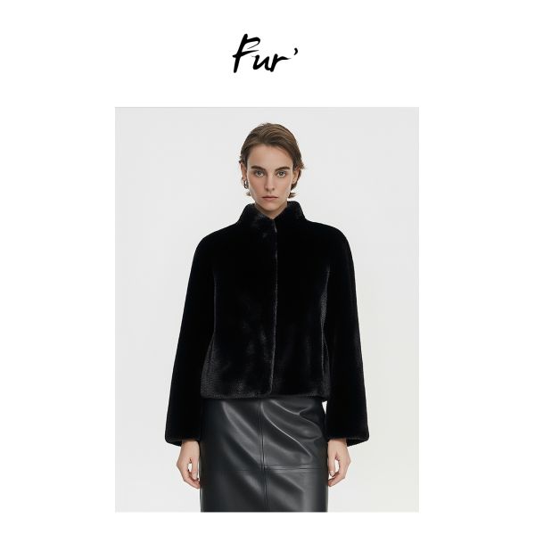 Black Fur Jacket Faux Fur Stand Up Fluffy Jacket