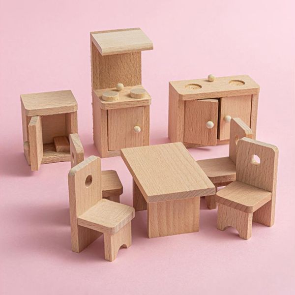 Деревянная мебель таблицы столовой кукольного домика для образования подарка ребенк