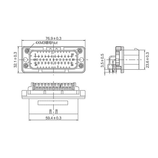 RoHs Transmission Cable Connector , 35pin Transmission Harness Connector