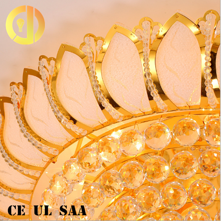 Lustre de luxe d'or de chambre à coucher de Crystal Led Ceiling Light Round