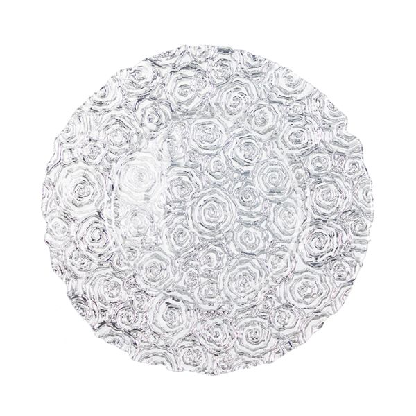 Wholesales Roes Embossed Spray Color Decoration Glass Charger Plate