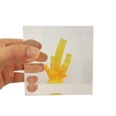 Peso de papel transparente do tijolo do cubo da resina com interior coral