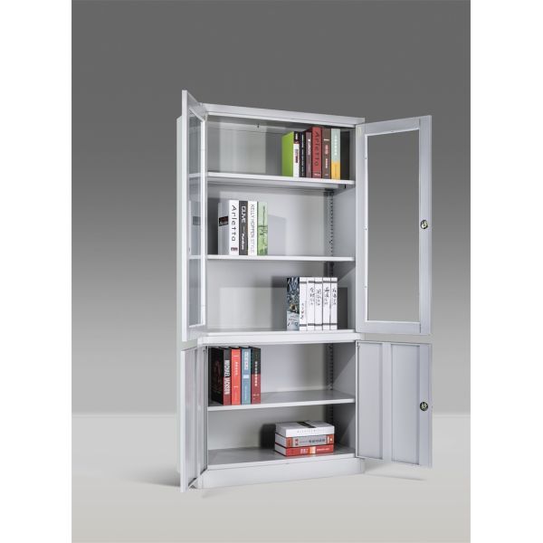 Modern Design 2-Door Glass Steel Cabinet with Adjustable Shelf Factory Metal Filing Cupboard for Home Office Storage Cabinet