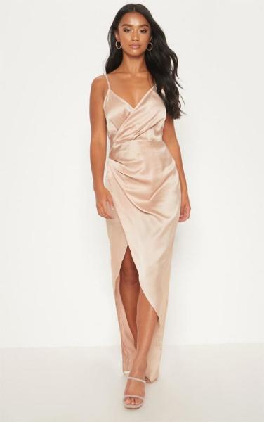 Cetim ocasional novo de Champagne de 2019 vestido mulheres das chegadas do pequeno e sexy maxi
