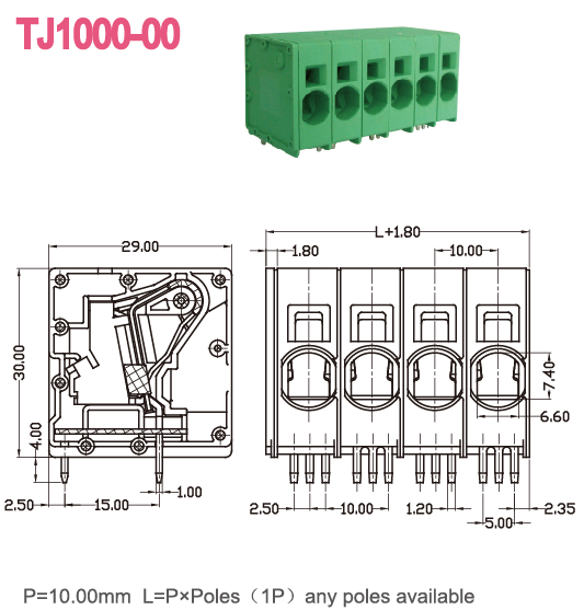 10.00m m cualquier AWG terminal del verde 4-20 del conector del cobre de postes 600V 66A