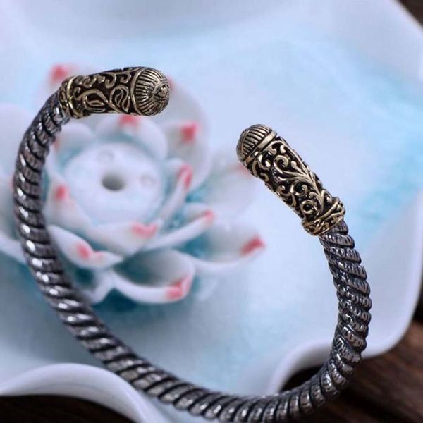 Two Tone Golden Sterling Silver Cable Retro Bangel Bracelet (XH047649W)