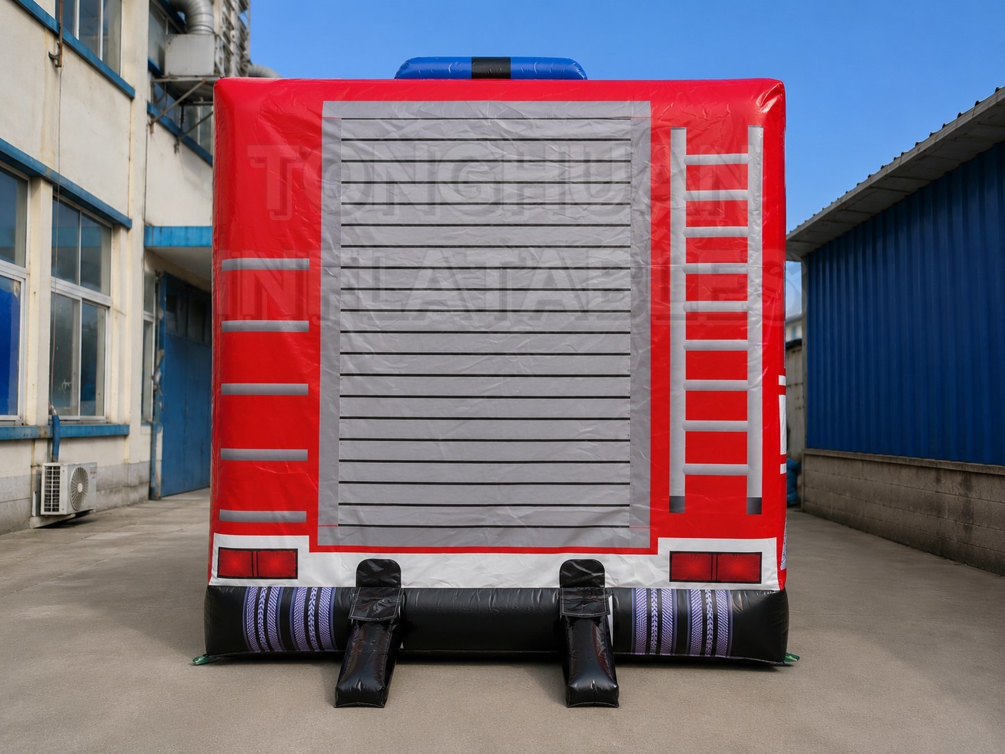 Custom Fire Truck Bounce House with Ladder Graphics and Bounce Area for Schools Festivals Brand Events and Playgrounds