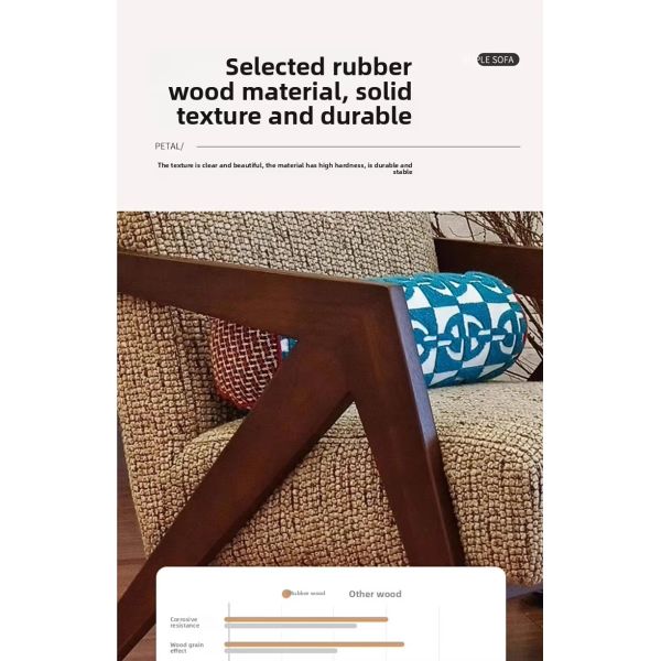 Nordic Solid Wood Frame Armrest Backrest Soft Leisure Sofa Chair Modern Luxury Design Eco-Friendly Bedroom Living Room Lounge