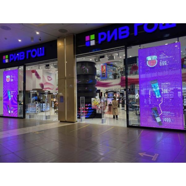3m*2.5m Transparent Grille LED Screen For Retail Shop Curtain Window