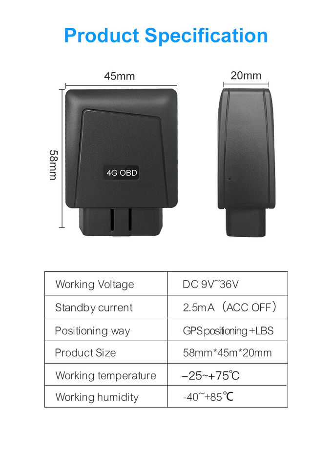 отслежыватель OBD GPS управляя поведения 30g 3G, внешний отслежыватель Gps порта Obd батареи 36V