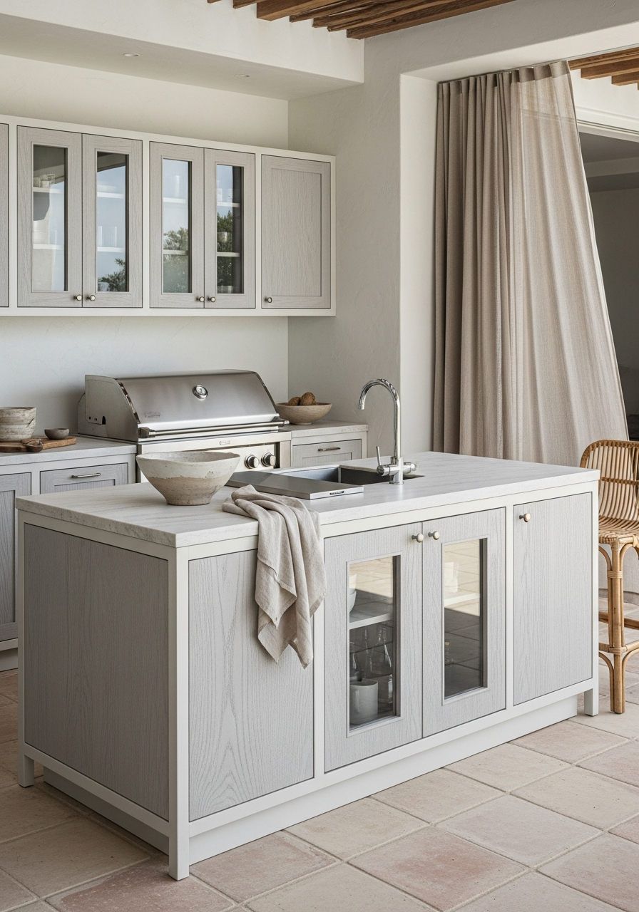 Whitewashed Ash Outdoor Kitchen Cabinet in 304 Stainless Steel