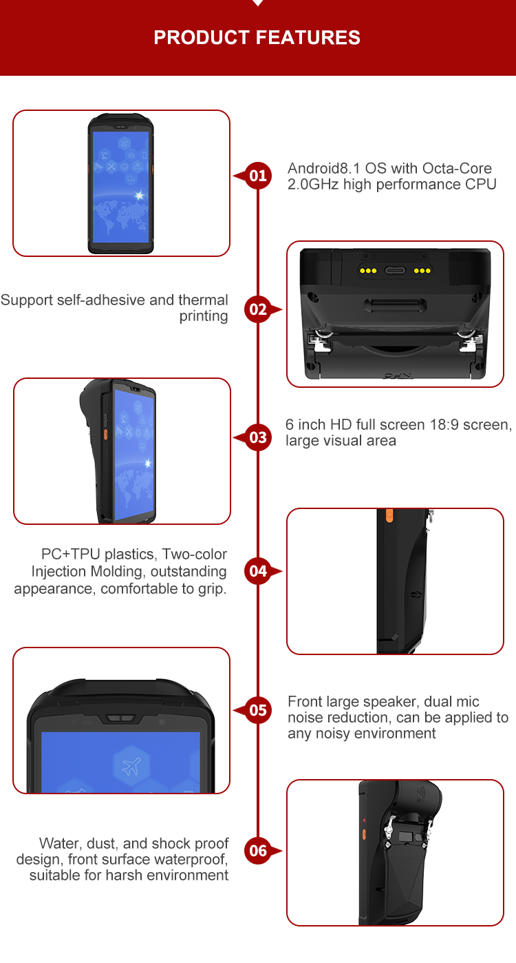 Принтер андроида Wifi Handheld термальный с блоком развертки штрихкода, дисплеем 2160*1080