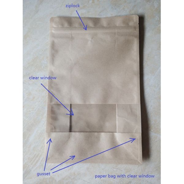 Luxury Stand Up Food Packaging Poly Bags With Front Transparent Window