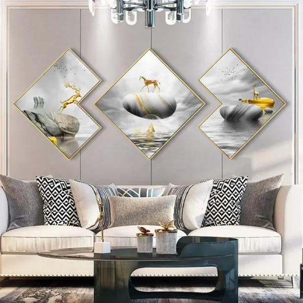 Aluminum Frame Crystal Porcelain Painting Wall Art Japanese Style For Living Room Decor