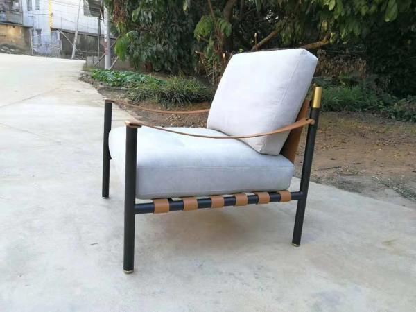 Flou Iko Fiberglass Arm Chair With Tubular Steel Frame / Leather Straps Back