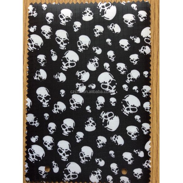 100% Polyester Black and White Skeleton Printing Oxford Fabric