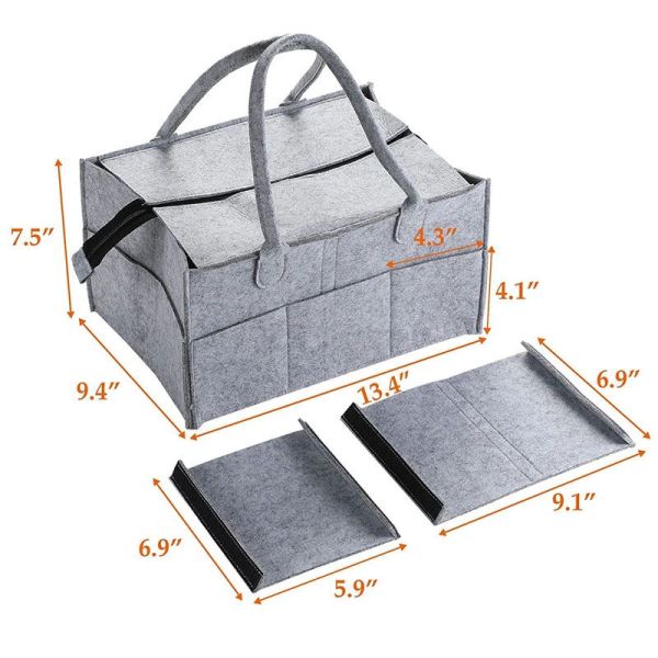 Zip Top Baby Diaper Caddy , Black / Grey Felt Diaper Caddy Gift Basket