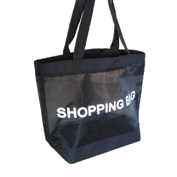 Mesh Beach Bags, Grocery Produce Tote Bag With Zipper & Pockets For Gym, Picnic, Shopping Or Travel