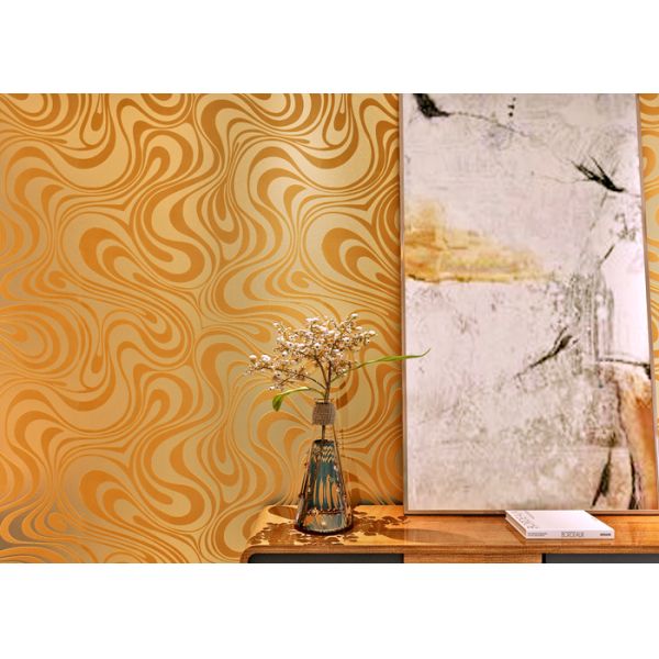 Custom Removable Contemporary Living Room Wallpaper With Golden Curve Design
