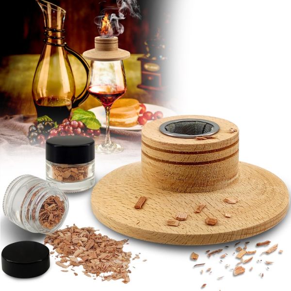 kit de fumeur de cocktail haut de gamme avec boîte de rangement en bois -coaster en liège avec 4 saveurs et de haute qualité Torche pour cadeau pour hommes