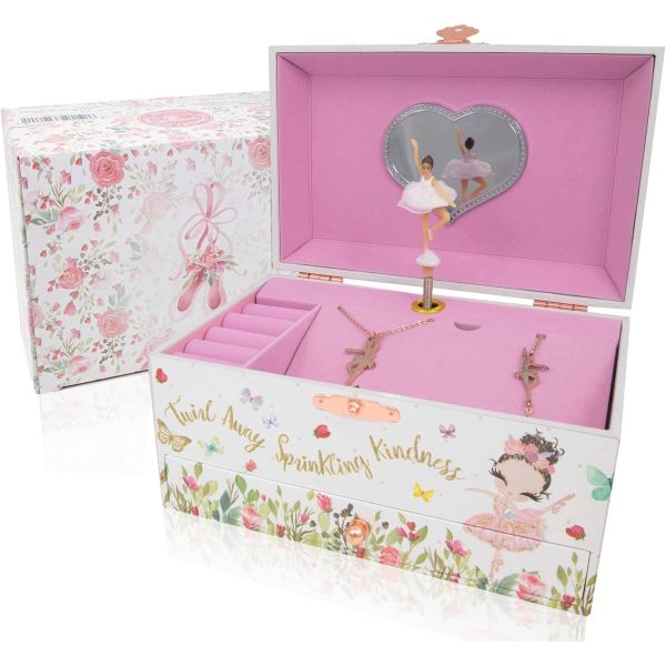Music Box Ballerina Wooden Jewelry Box For Kids And Boys Gift Hand Cranked Toy Box